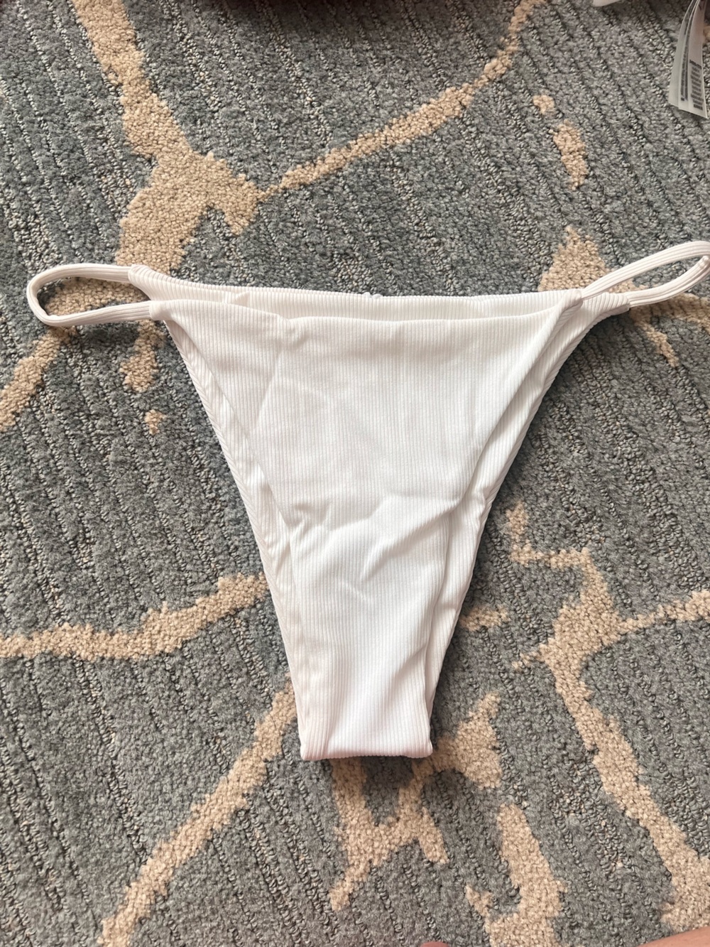 Zaful White Ribbed Bikini Bottom with String Sides
